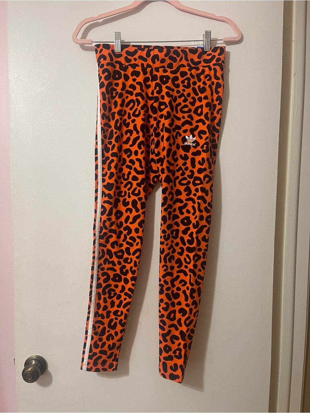 Rich Mnisi adidas Orange and Black Leopard Print Leggings with Side Stripes